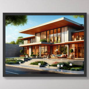 Modernes architektonisches Haus aus dem Mittelalte Poster