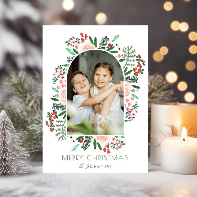Modernes Arkeband Blumengestelle Weihnachtsgebäck  Feiertagskarte (Modern Arch Frame Floral Family Christmas Photo Holiday Card)