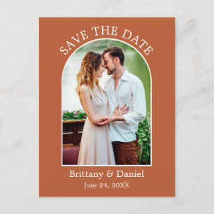 Modernes Arkrahmen-Foto Burnt Orange Save the Date Postkarte
