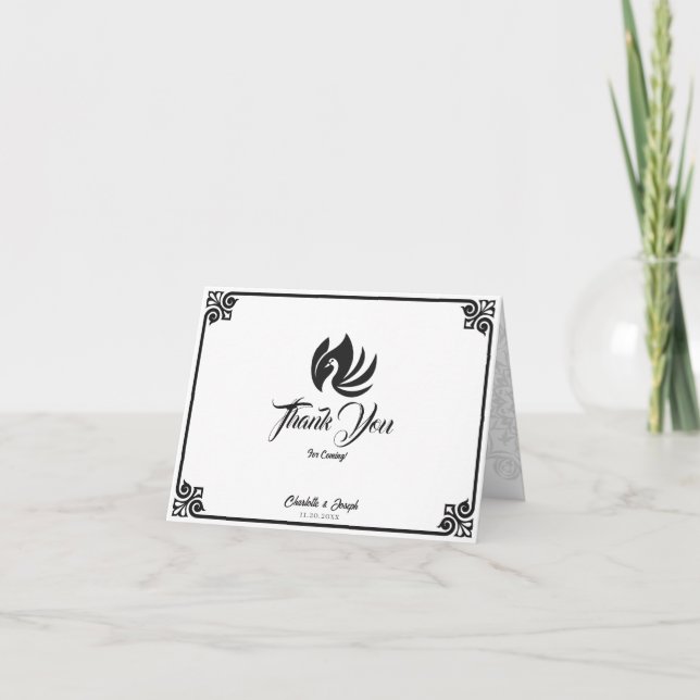 Modernes Art Deco Black Swan Foto Hochzeit Dankeskarte (Vorderseite)