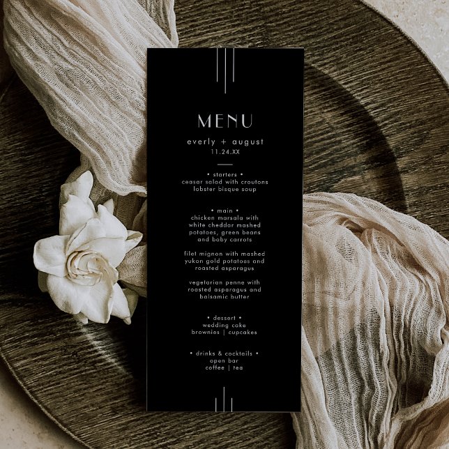 Modernes Art Deco Black Wedding Menü / JEDE Suite Menükarte (Modern Art Deco Black Wedding Menu / EVERLY Suite)