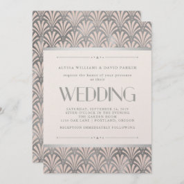 Modernes Art Deco | Blush and Imitats Silver Weddi Einladung