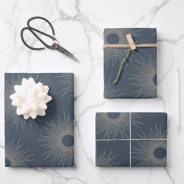 Modernes Art Deco Formen Navy und Gold Geschenkpapier Set (Vorderseite)