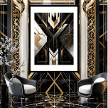 Modernes Art Deco Geometrisches Gold Schwarz-weiß Poster<br><div class="desc">Modernes Art Deco Geometrisches Gold Schwarz-weiß</div>