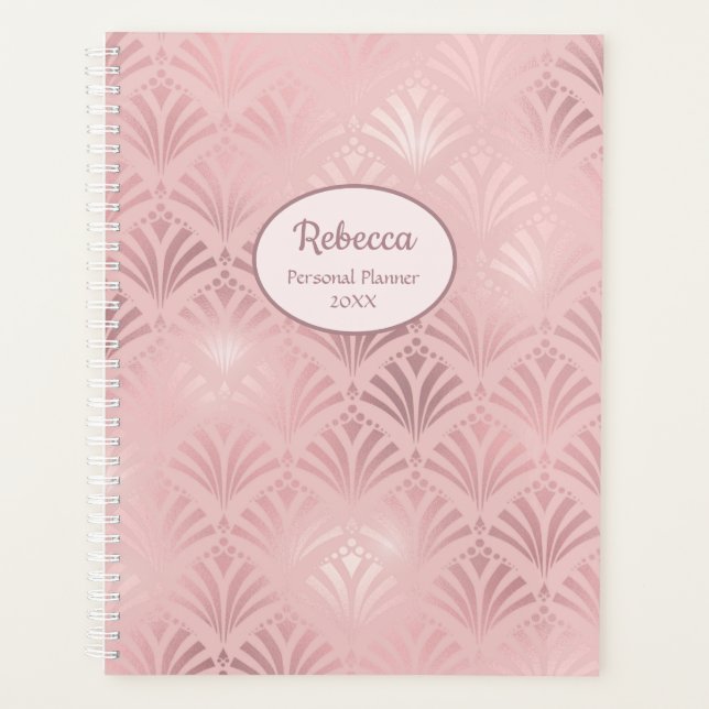 Modernes Art Deco Glam Pink Persönlicher Name Plan Planer (Vorderseite)