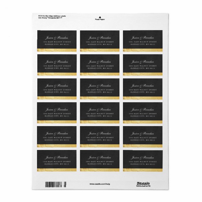 Modernes Art Deco Gold Wedding RSVP Adressetikett (Vorne)