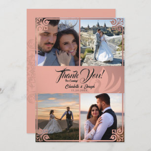 Modernes Art Deco Rosa Schwan 4 Foto Hochzeit Dankeskarte