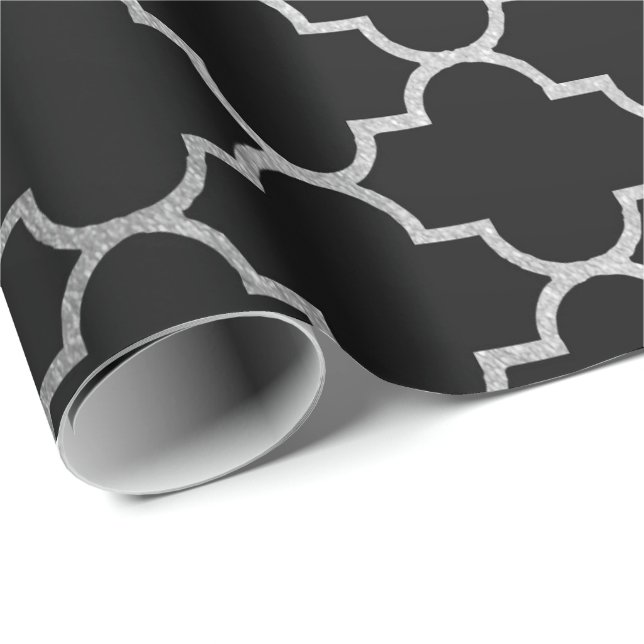 Modernes Art Deco Silver Gray Black Geometric Vip Geschenkpapier (Rolleneckpunkt)