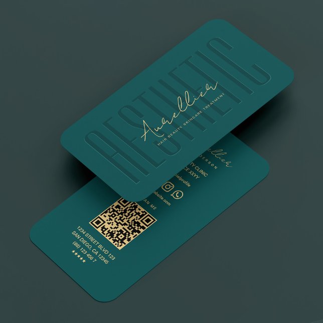 Modernes ästhetisches Beautician Aquamarin Visitenkarte (Modern Aesthetic Beautician Esthetician Teal Gold Business Card
)