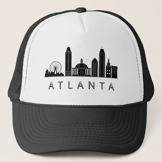 Modernes Atlanta Georgia Stilisierte Skyline Truckerkappe (Vorderseite)