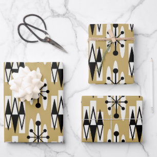 Modernes Atomholzmuster aus dem Mittelalter Geschenkpapier Set