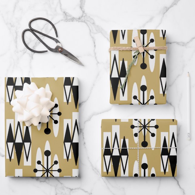 Modernes Atomholzmuster aus dem Mittelalter Geschenkpapier Set (Vorderseite)