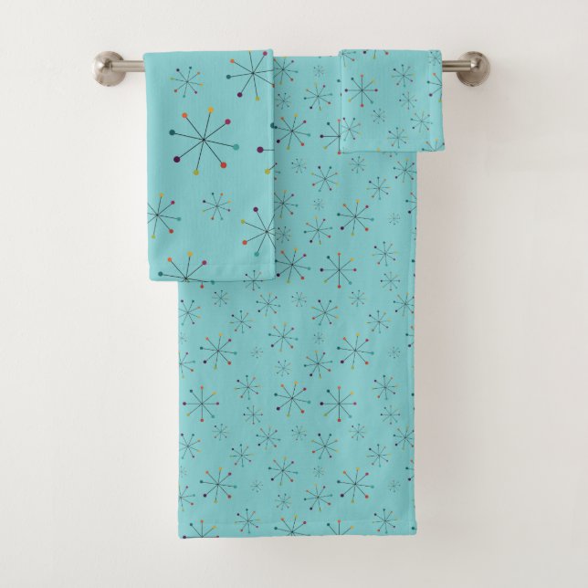 Modernes Atomzeitalter Aqua Blue Muster aus dem Mi Badhandtuch Set (Insitu)