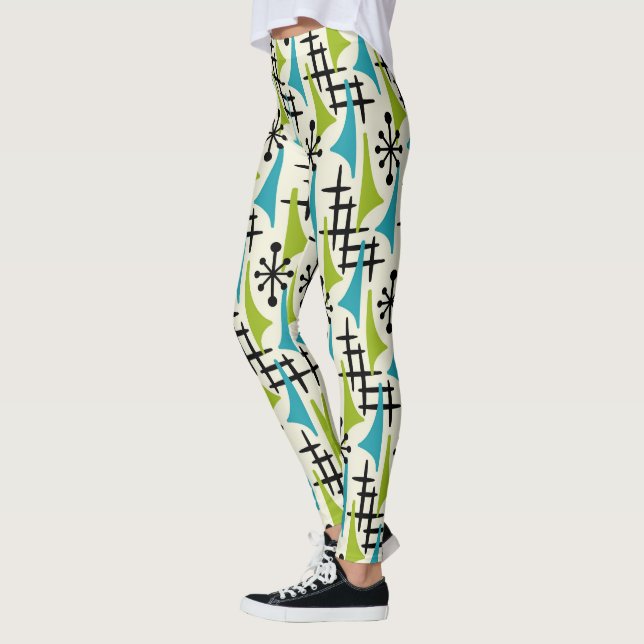 Modernes Atomzeitmuster Mitte des Jahrhunderts Leggings (Links)