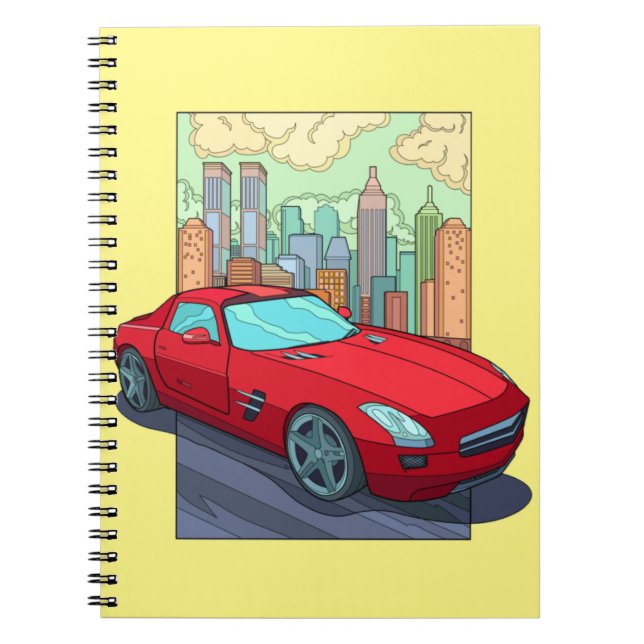 Modernes Auto in der Stadt Notizblock (Vorderseite)