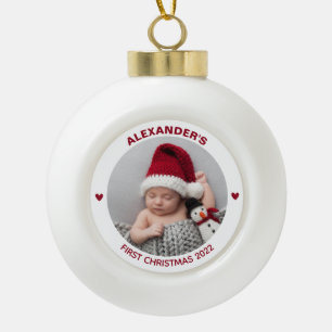 Modernes Baby 1. Weihnachten 2023 Personalisiertes Keramik Kugel-Ornament