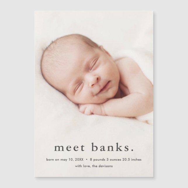 Modernes Baby 3 Foto Geburtserklärung Magneteinladung (Vorderseite)