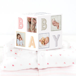 Modernes Baby Block Letters Foto Grid Collage Girl Würfel