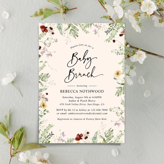 Modernes Baby Blush Wildblumen Baby Brunch Einladung (Von Creator hochgeladen)