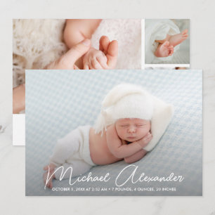 Modernes Baby Boy Foto Geburtsankündigung