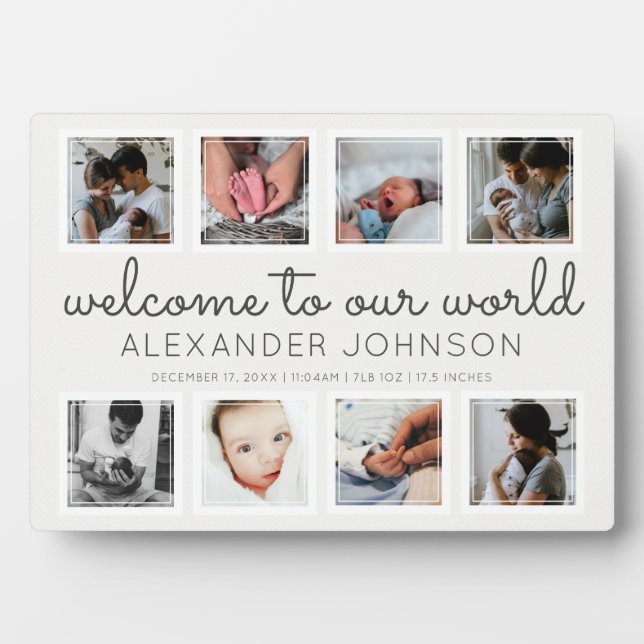Modernes Baby Collage Willkommen bei unserem Weltn Fotoplatte (Vorderseite)
