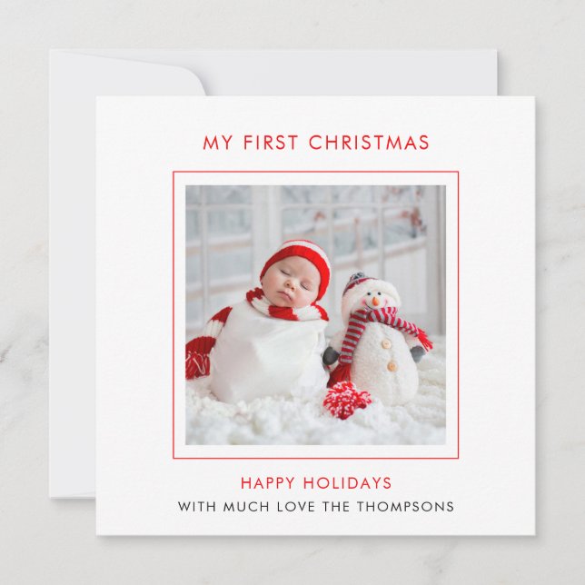 Modernes Baby First Christmas Foto Holiday Mitteilungskarte (Vorderseite)