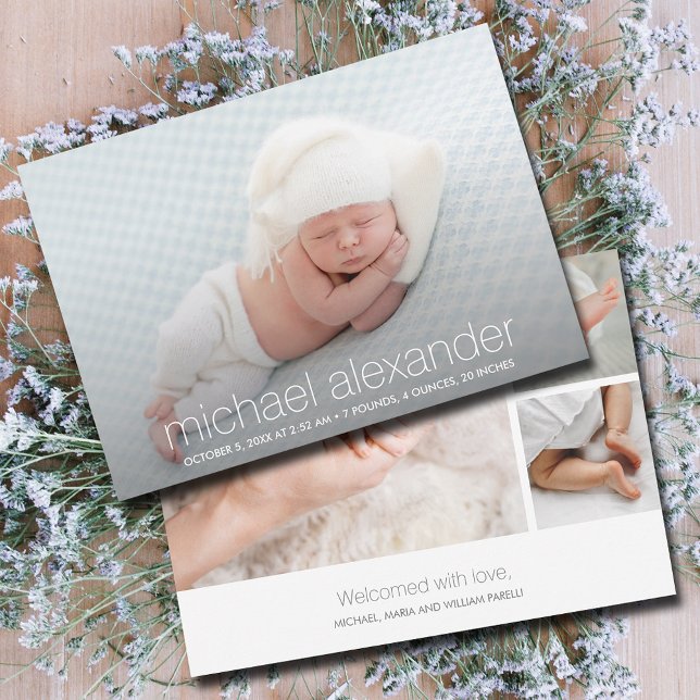 Modernes Baby Foto Birth Ankündigung (Von Creator hochgeladen)