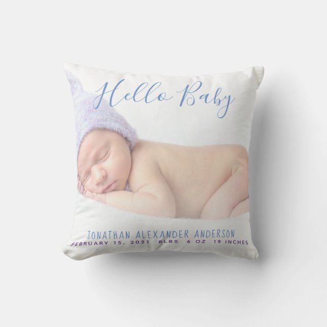 Modernes Baby-Foto - Geburtserklärung Kissen (Vorderseite)