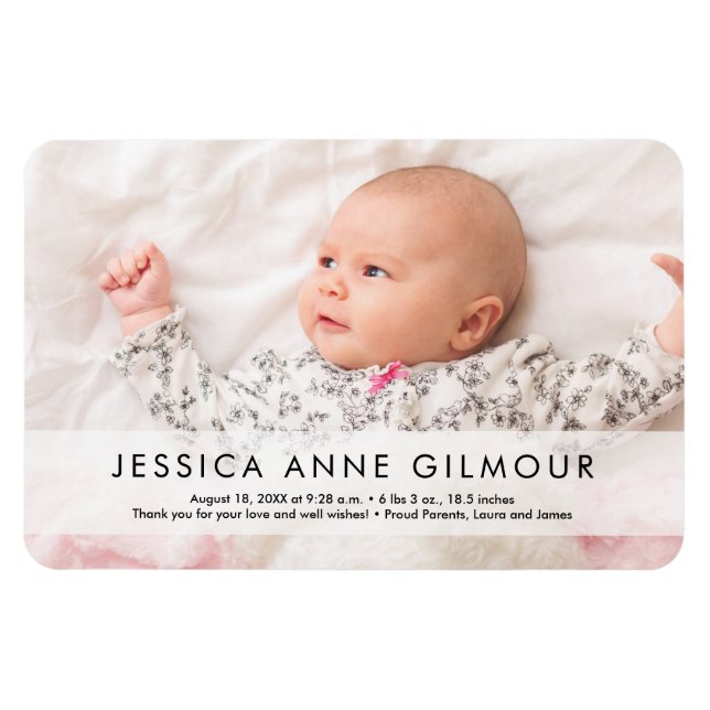 Modernes Baby Girl Foto Name Stat Neugeborene Magnet (Horizontal)