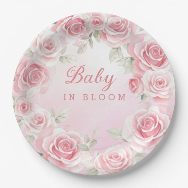 Modernes Baby in Bloom Floral pink Girl Dusche Pappteller (Vorderseite)