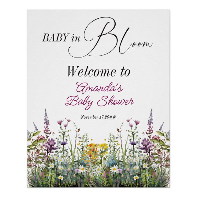 Modernes Baby in Bloom Wildblume Blumenkinderdusch Poster (Vorderseite)
