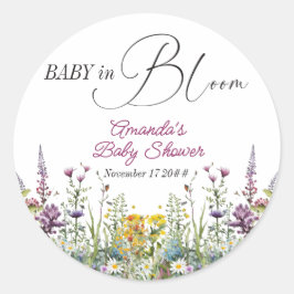 Modernes Baby in Bloom Wildblume Blumenkinderdusch Runder Aufkleber