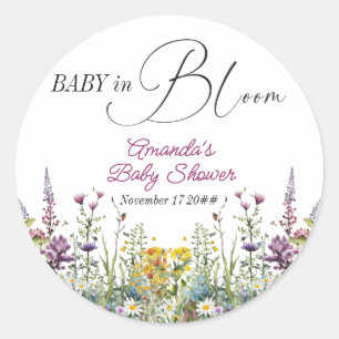 Modernes Baby in Bloom Wildblume Blumenkinderdusch Runder Aufkleber