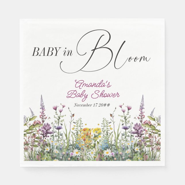 Modernes Baby in Bloom Wildblume Blumenkinderdusch Serviette (Vorderseite)