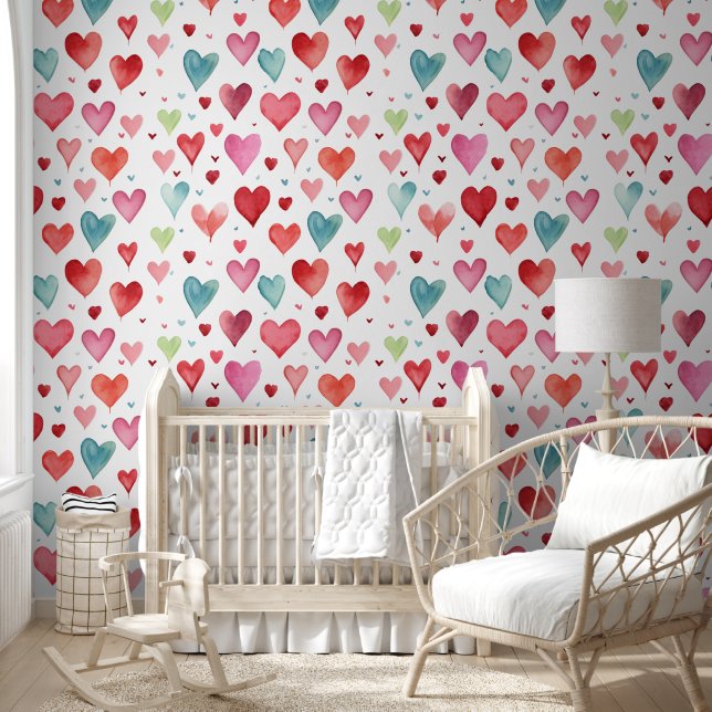 Modernes Baby Kinderzimmer Herzmuster Tapete (Kinder)
