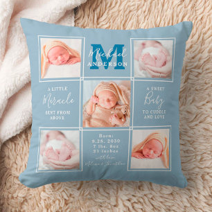 Modernes Baby Personalisiert 5 Foto Collage Blue Kissen