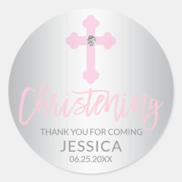 Modernes Baby-Rosa-Kreuz-Taufmädchen danken Ihnen Runder Aufkleber