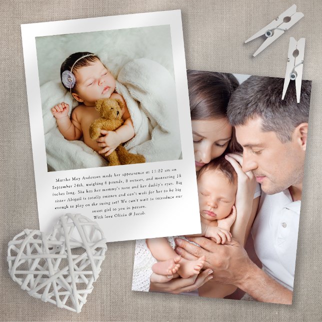 Modernes Baby Zwei Fotos Einführung Geburt Ankündigung (Von Creator hochgeladen)