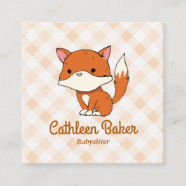 Modernes Babysitting | Fox Gingham Pattern Quadratische Visitenkarte