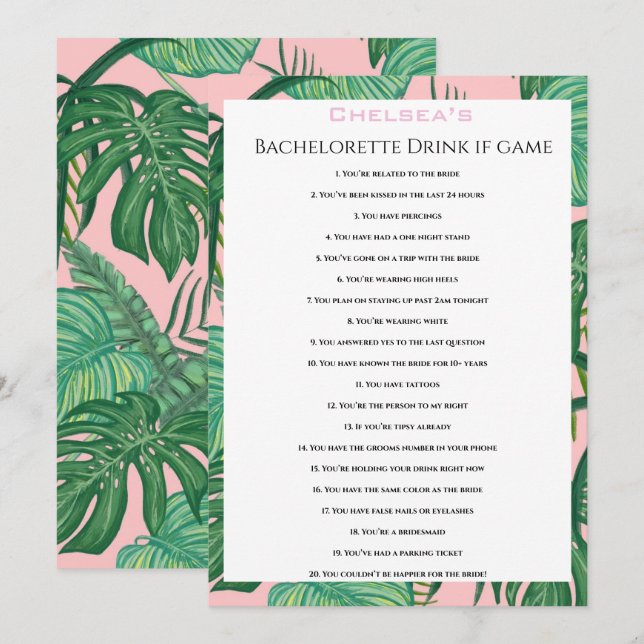 Modernes Bachelorette Drink Game Party Einladung (Vorne/Hinten)