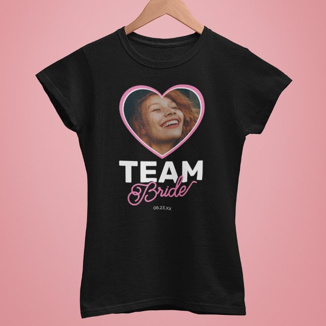 Modernes Bachelorette Team Bride Heart Foto T-Shirt (Von Creator hochgeladen)