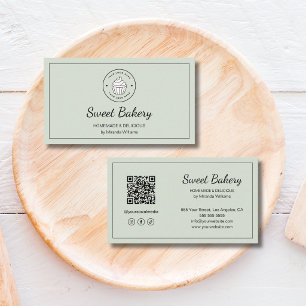 Modernes Bäckerei-Logo QR Social Media Salbeigrün Visitenkarte