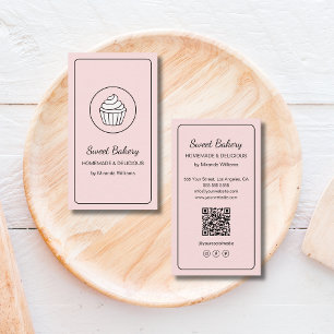 Modernes Backwaren-Cupcake-Logo QR-Code Rosa Visitenkarte