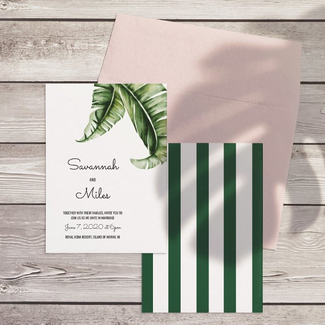 Modernes Banana Leaf Hochzeitseinladungen des Mitt Einladung (Stripes can be any color! Add a colored envelope to complete the set.)