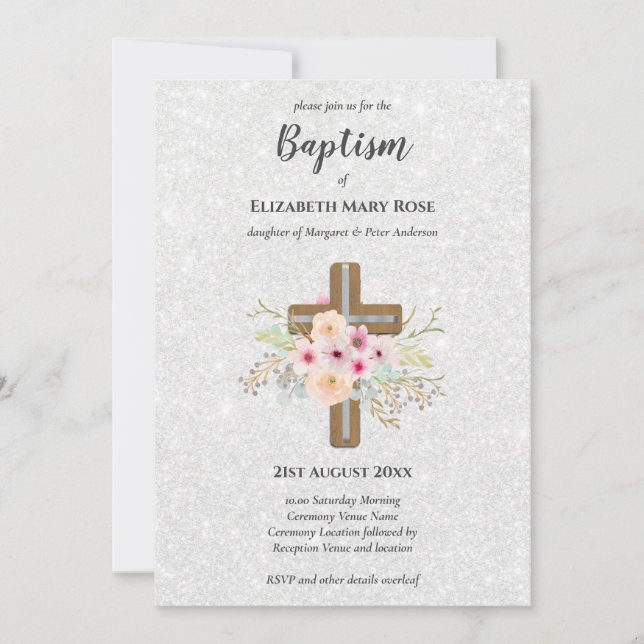 Modernes BAPTISM Christening Bautizo INVITE FLORAL Einladung (Vorderseite)