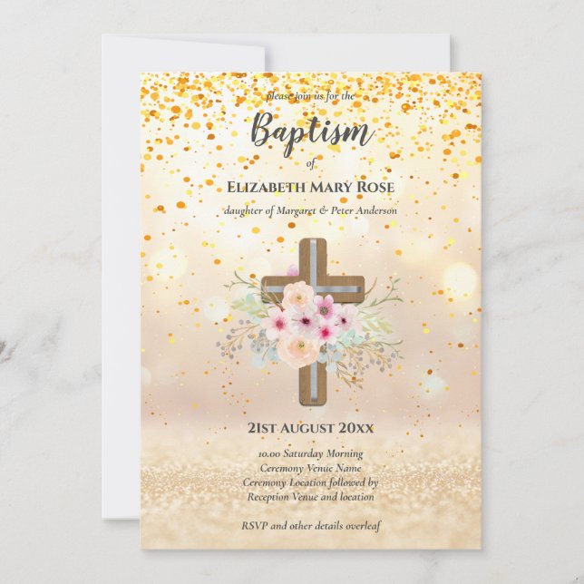 Modernes BAPTISM Christening Bautizo INVITE FLORAL Einladung (Vorderseite)