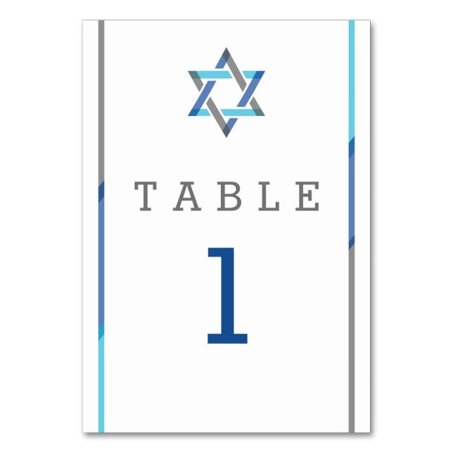 Modernes Bar Mitzvah Design - Aquamarin & Schwarz Tischnummer (Vorderseite)