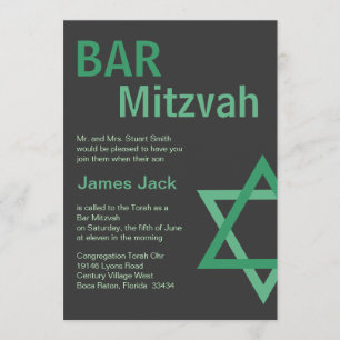 Modernes Bar Mitzvah Invitiation- Grün u. Grau Einladung