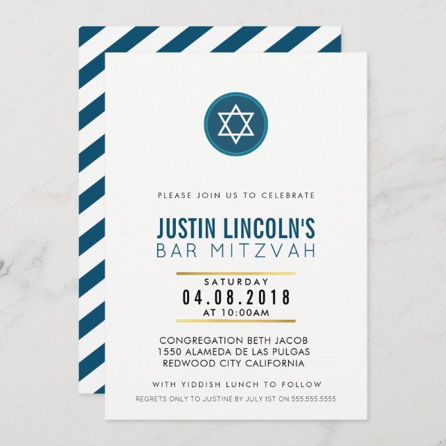 MODERNES BAR MITZVAH Party INVITE cool dunkelblau Einladung (Vorne/Hinten)