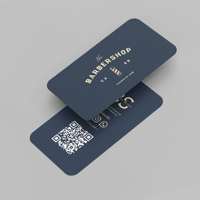 Modernes Barber Monogram Barbershop Dark Blue Visitenkarte (Modern Barber Monogram Barbershop Dark Blue Business Card
)